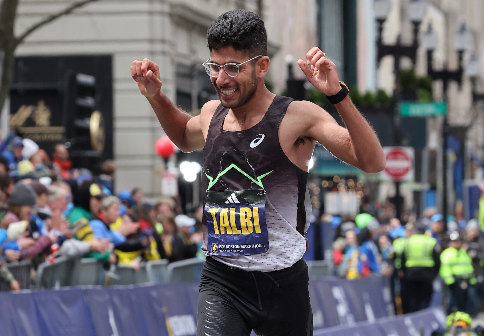 Zouhair Talbi, top American finisher Boston 130, finishing. Photo: Kevin Morris