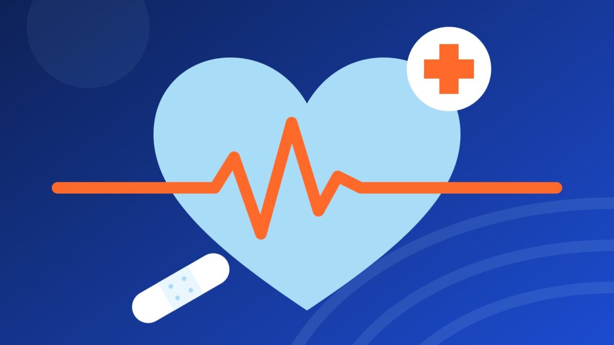 Illustrazione di un cuore azzurro attraversato da un tracciato del battito cardiaco arancione